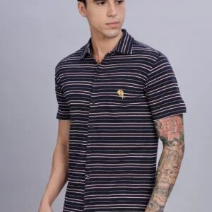 PR3-008 ||Navy stripes| Half Sleeve Shirt