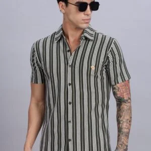 PR3-008 ||OLIVE STRIPES| Half Sleeve Shirt