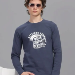 RFS002||NAVY MELANGE|| Full Sleeve Round Neck T-Shirt