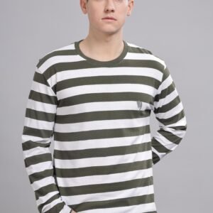 RFS005||WHITE GREEN || Full Sleeve Round Neck T-Shirt